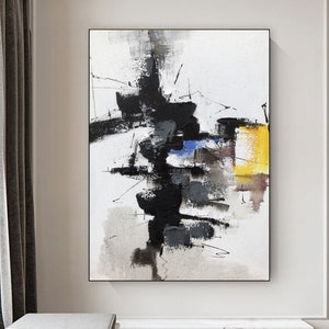 Large Black And White Texture Painting Black Abstract Painting Minimalist Wall Art Modern White Minimalist Canvas Wall Art Living Room Decor