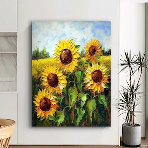 Large Original Sunflower Landscape Oil Painting On Canvas Modern Blossom Floral Acrylic Painting Sunflower Wall Art Living Room Decor Gift