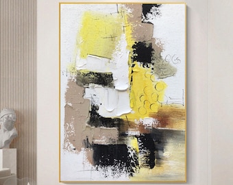 Large Yellow Abstract Texture Oil Painting On Canvas Modern Minimalist Yellow Boho Wall Decor Contemporary Colorful Art Office Wall Art Gift