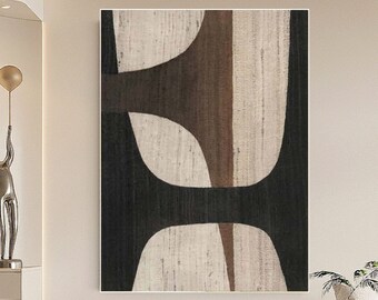 Wabi Sabi Wall Art Brown Textured Art Beige and Black Abstract Painting ...