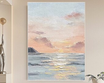 Ocean Painting On Canvas Sunset Wall Art Oil Seascape Painting Impressionist Art Contemporary Living Room Art Sea Waves Painting Bedroom Art