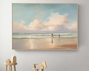 Large 3D Textured Ocean Painting On Canvas Beach Landscape Wall Art Beige Cloud Painting Abstract Sea Wall Art Home Decor Sea Oil Painting