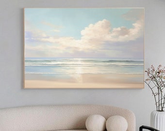 Large Sky And Sea Oil Painting Sunraise Painting Ocean Abstract Art Sea Wall Art Coastal Wall Art Beach Canvas Painting Ocean Wave Painting