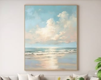 Large 3D Textured Coastal Wall Art Wave Acrylic Painting Seascape Seaside Beach Painting Ocean Canvas Painting Wall Decor Blue Sea Painting