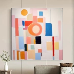 Colorful Abstract 3D Texture Painting on Canvas Large Pink Impasto Painting Abstract Colorful Block Wall Decor Modern Living Room Wall Decor