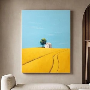 Large Abstract Landscape Oil Painting on Canvas Hand-painted Landscape Canvas Wall Art Modern Minimalist Nature Art for Living Room Bedroom