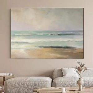 Original Blue Sea Painting On Canvas Horizontal Abstract Seascape Painting Sea Wave Texture Wall Art Abstract Ocean Painting Living Room Art