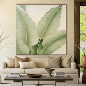 Abstract large banana leaves wall art painting Tropical banana leaf painting Palm tree painting Hand painted thick texture modern wall art