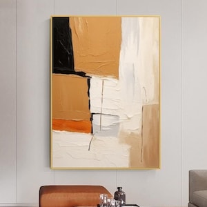 Beige and black abstract painting,Beige and orange abstract textured painting,Modern Christmas gifts for friends,Beige Living Room Wall Art