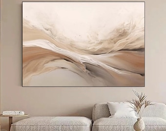 Large Beige Abstract Wall Art Brown Landscape Mountains Wall Art Original Abstract Wabi Sabi Painting On Canvas Neutral Boho Wall Art