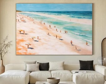 Blue Ocean Texture Mural Abstract Coastline Oil Painting Large Seascape Canvas Wall Art Framed Sea Painting Living Room Decor Beach Painting