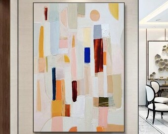 Large Neutral Color Abstract Painting Modern Colorful Abstract Wall Art Original Textured Canvas Wall Art Living Room Wall Decor White Art
