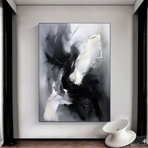 Large Black White Minimalist Wall Art Black White Textured Painting on Canvas Wabi Sabi Wall Art Original Textured Wall Art Black Wall Decor