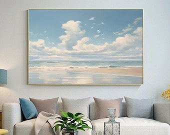 Large Abstract Cloud Oil Painting on Canvas Original Sea Landscape Canvas Wall Art Modern Hand-painted Sky and Cloud Painting Bedroom Decor