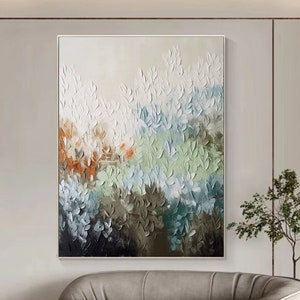 Original Nature Leaf Painting, Large Leaf Abstract Canvas Art, Abstract Textured Leaf Wall Art , Living Room Wall Decor, Landscape Painting
