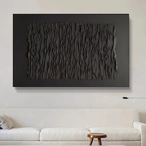 Large Black Abstract Painting For Living Room Contemporary Oil Painting Black Minimalist Textured Wall Art Modern Black Painting Wall Decor