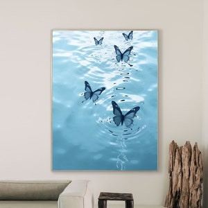 Original Minimalist Black Butterfly Acrylic Painting 3D Abstract Texture Art Modern Blue and Black Butterfly Wall Art Living Room Wall Decor