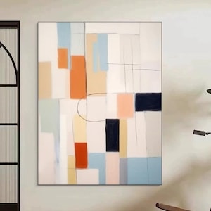 Modernes abstraktes lebendiges Acrylbild Große bunte Blöcke Kunstwerk Große Wandkunst Blau Grau Gemälde auf Leinwand Große Wandkunst