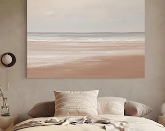 Coastal Beach Wave Oil Painting Large Sea Textured Canvas Wall Art Hand-Painted Beige Ocean Seascape Painting Modern Living Room Wall Art