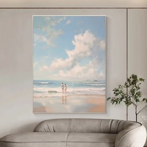 Large Ocean Canvas Painting Abstract Blue Sea Home Decor Art White Waves Texture Painting Summer Sea Wall Art Large White Cloud Landcape Art