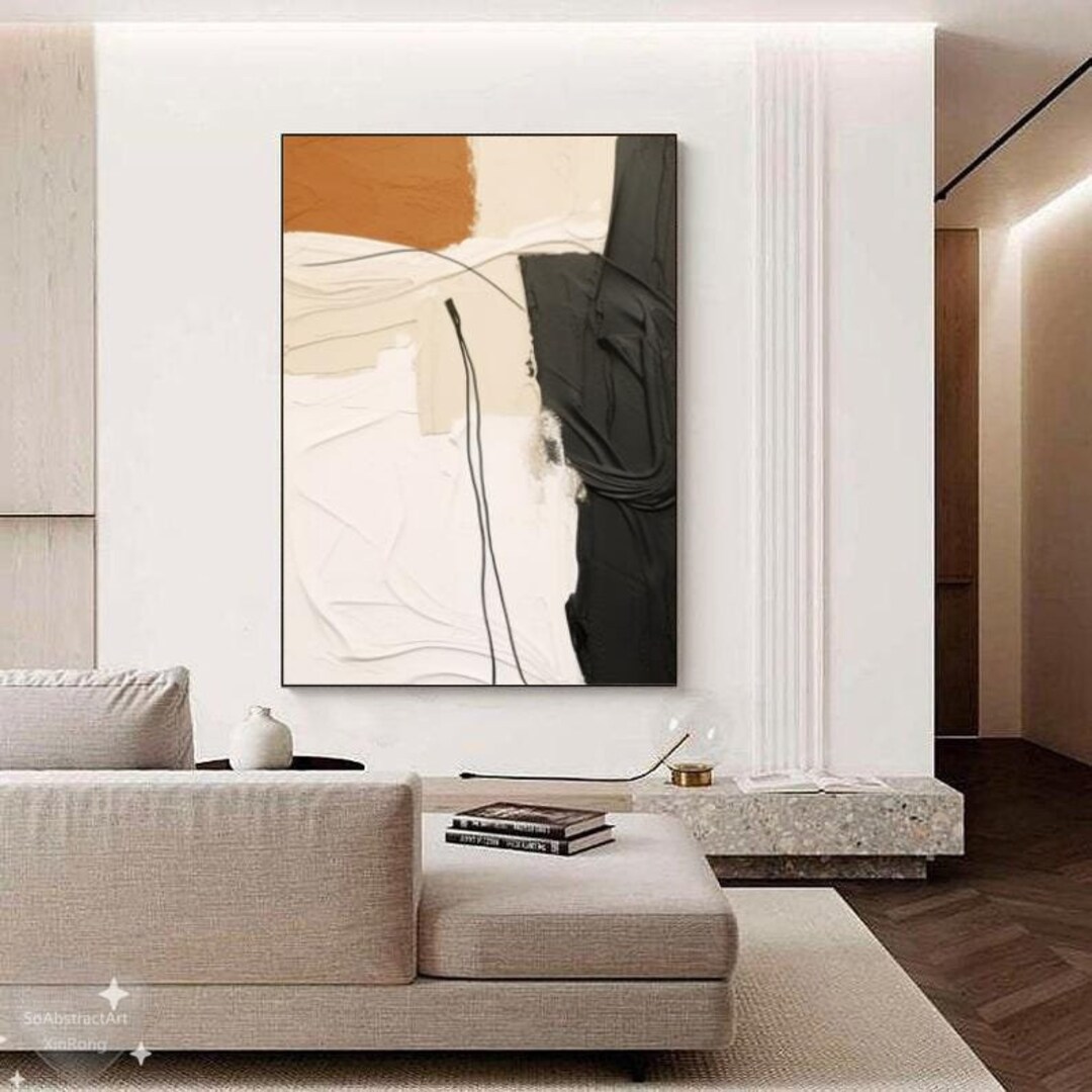 Large Black Beige Abstract Art, Beige Brown Painting Original Artwork ...