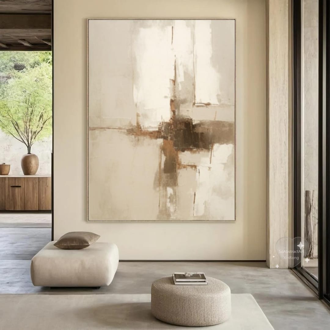 Original Beige Wabi Sabi Wall Art Neutral Toned Minimalist Abstract Oil ...