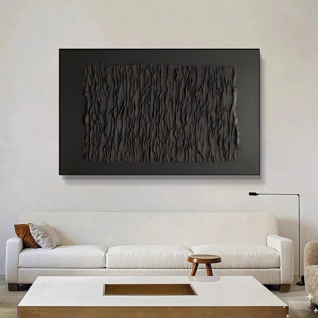 Large Black Abstract Painting for Living Room Contemporary Oil Painting ...