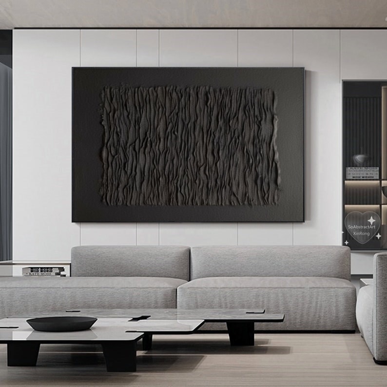 Large Black Abstract Painting for Living Room Contemporary Oil Painting ...