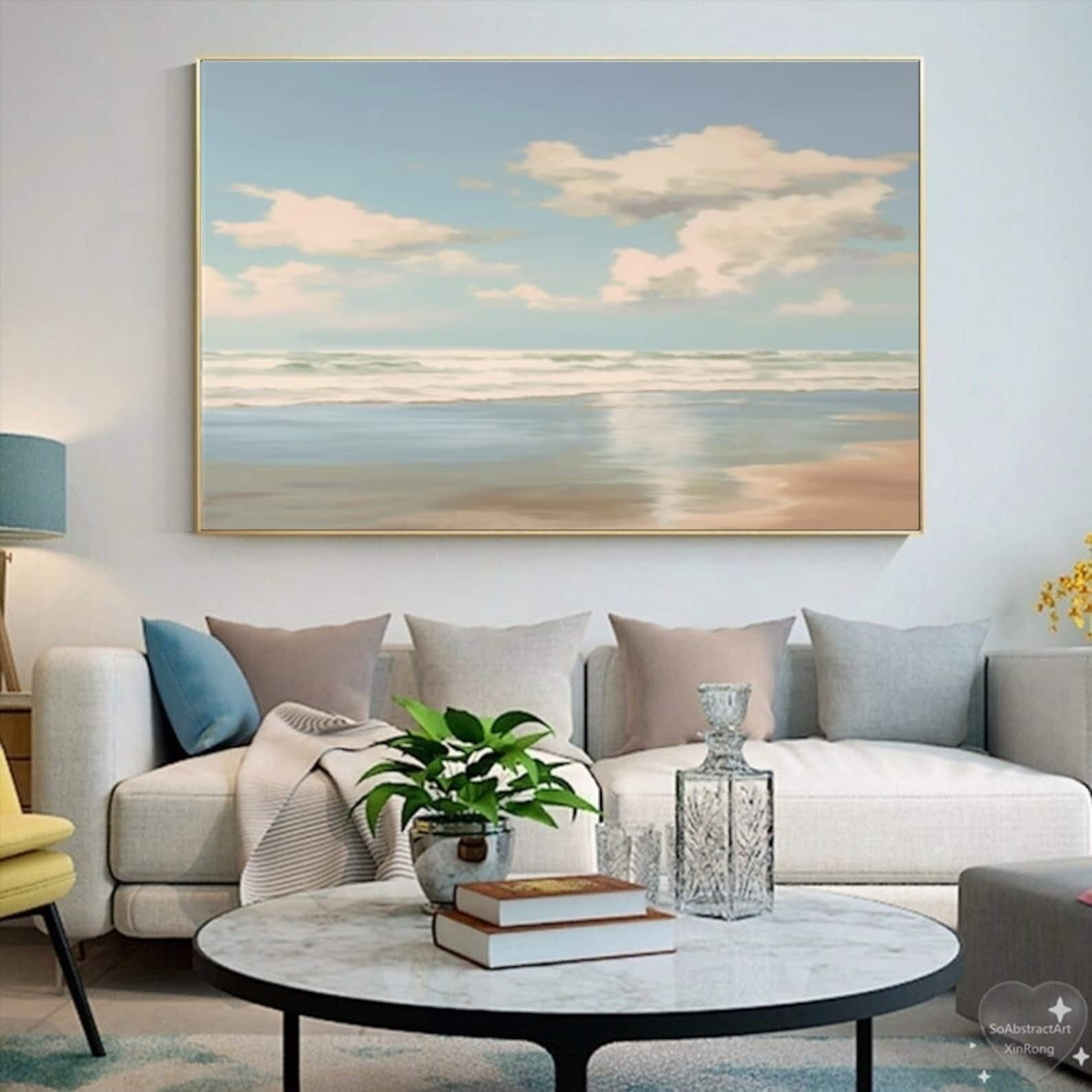 Original Sea Abstract Oil Painting Large Sky and Sea Painting Beach ...