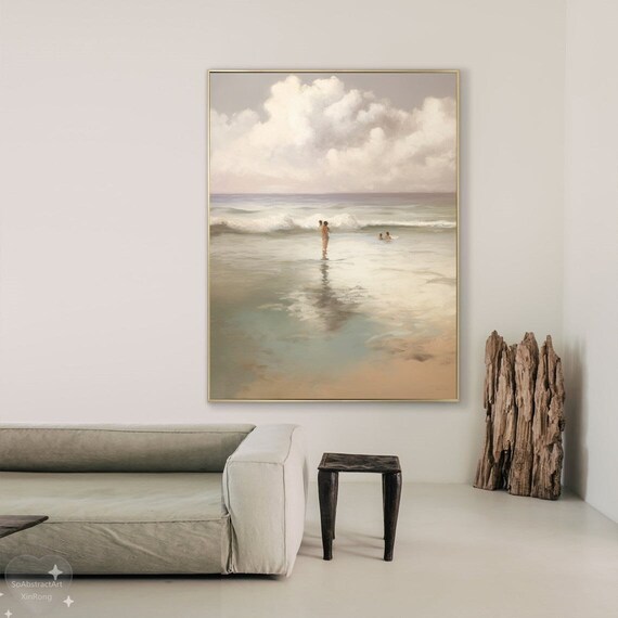 White Sky Abstract Art White Cloud Wall Art Original Beach Oil Painting On Canvas Living Room Wall Decor Minimalist Wall Art Boho Wall Décor