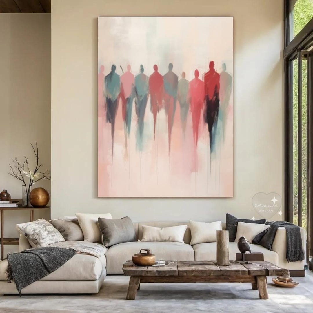 Abstract Crowd People Back View Painting, Original Colorful Abstract ...