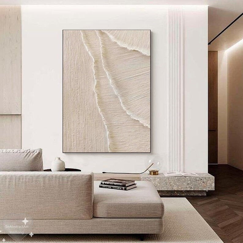 Large Beige Plaster Wall Art Beige 3D Texture Painting Modern ...