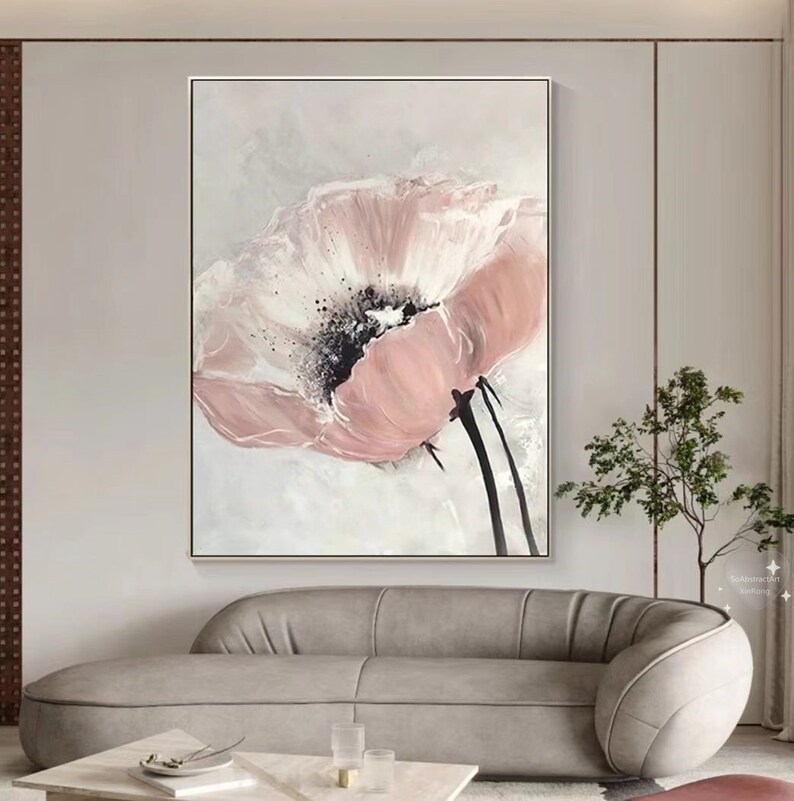 Large Pink Flower Oil Painting on Canvas Original Flowers Wall Art ...