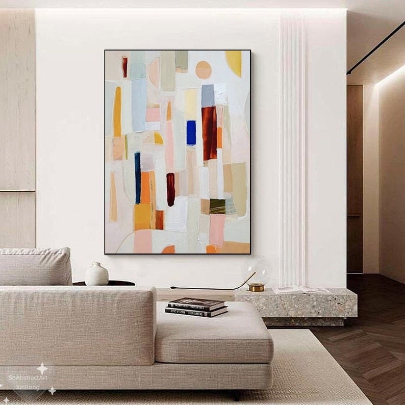 Large Neutral Color Abstract Painting Modern Colorful Abstract Wall Art ...