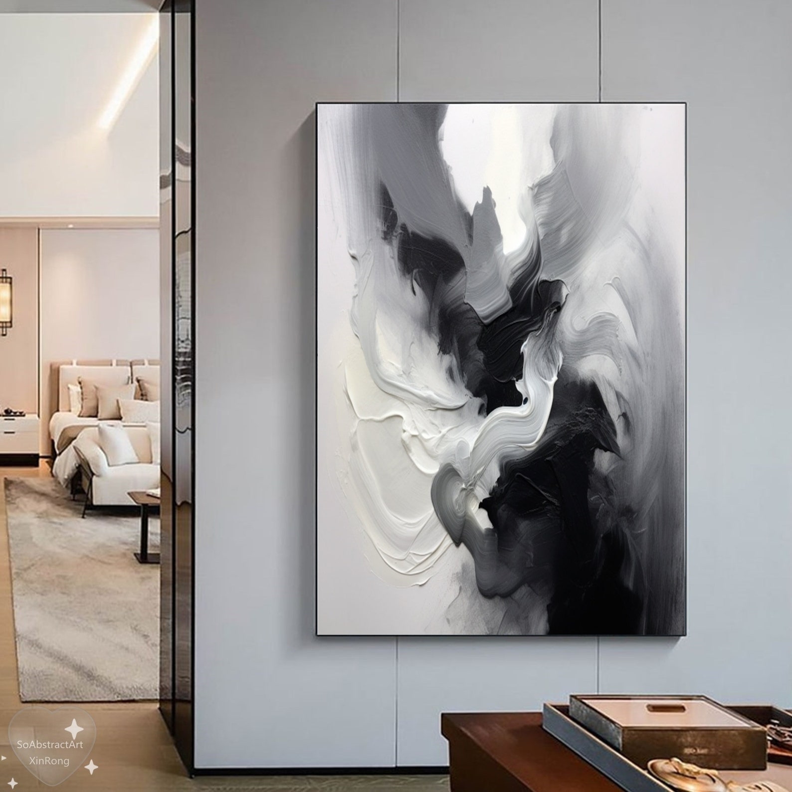 Oversized Black and White Abstract Oil Painting Extra Large Canvas Art ...