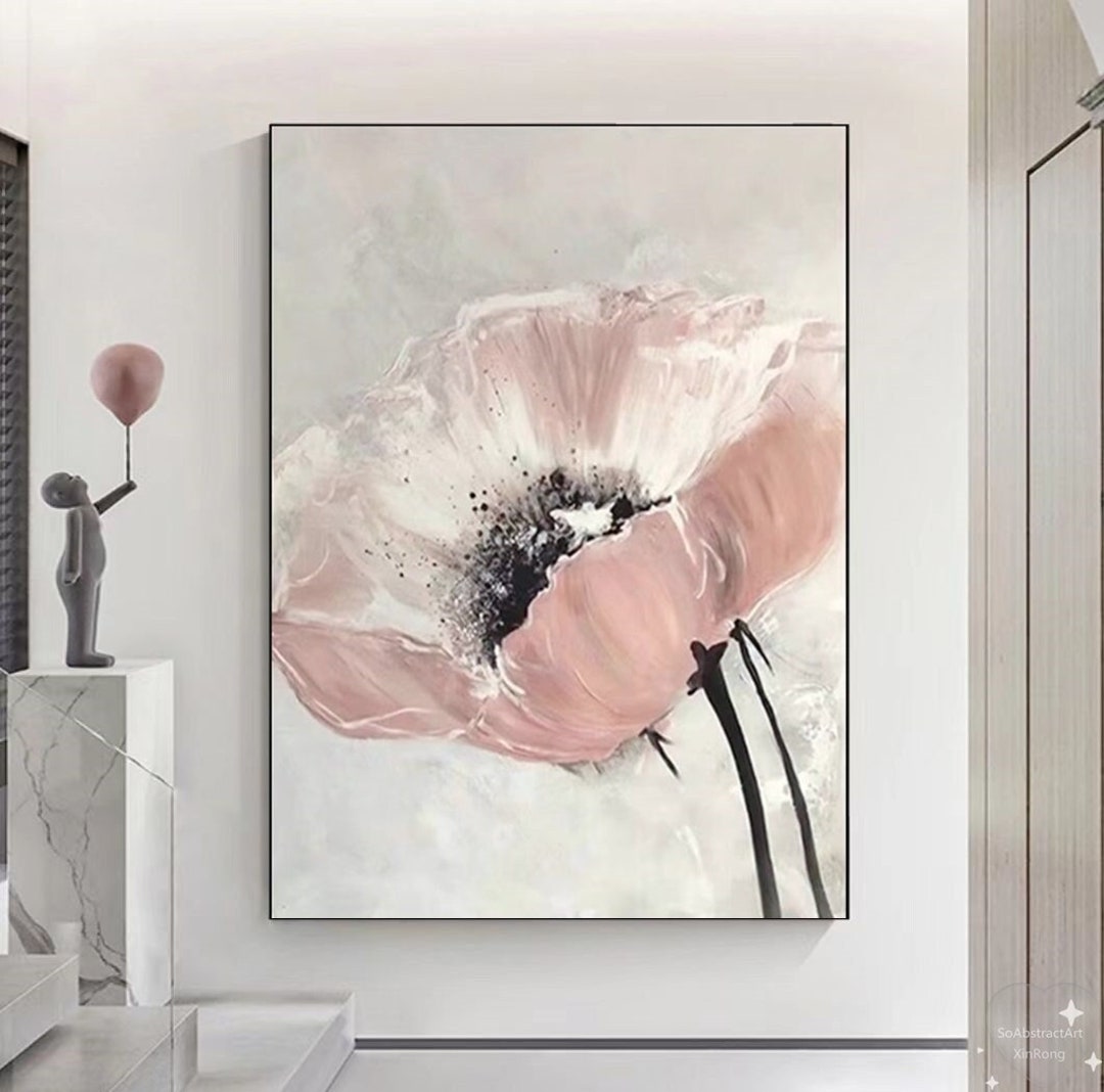 Large Pink Flower Oil Painting on Canvas Original Flowers Wall Art ...