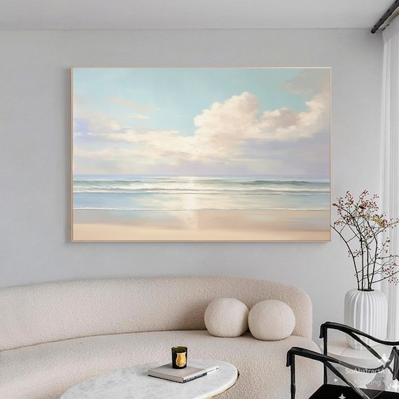 Large Sky And Sea Oil Painting Sunraise Painting Ocean Abstract Art Sea Wall Art Coastal Wall Art Beach Canvas Painting Ocean Wave Painting