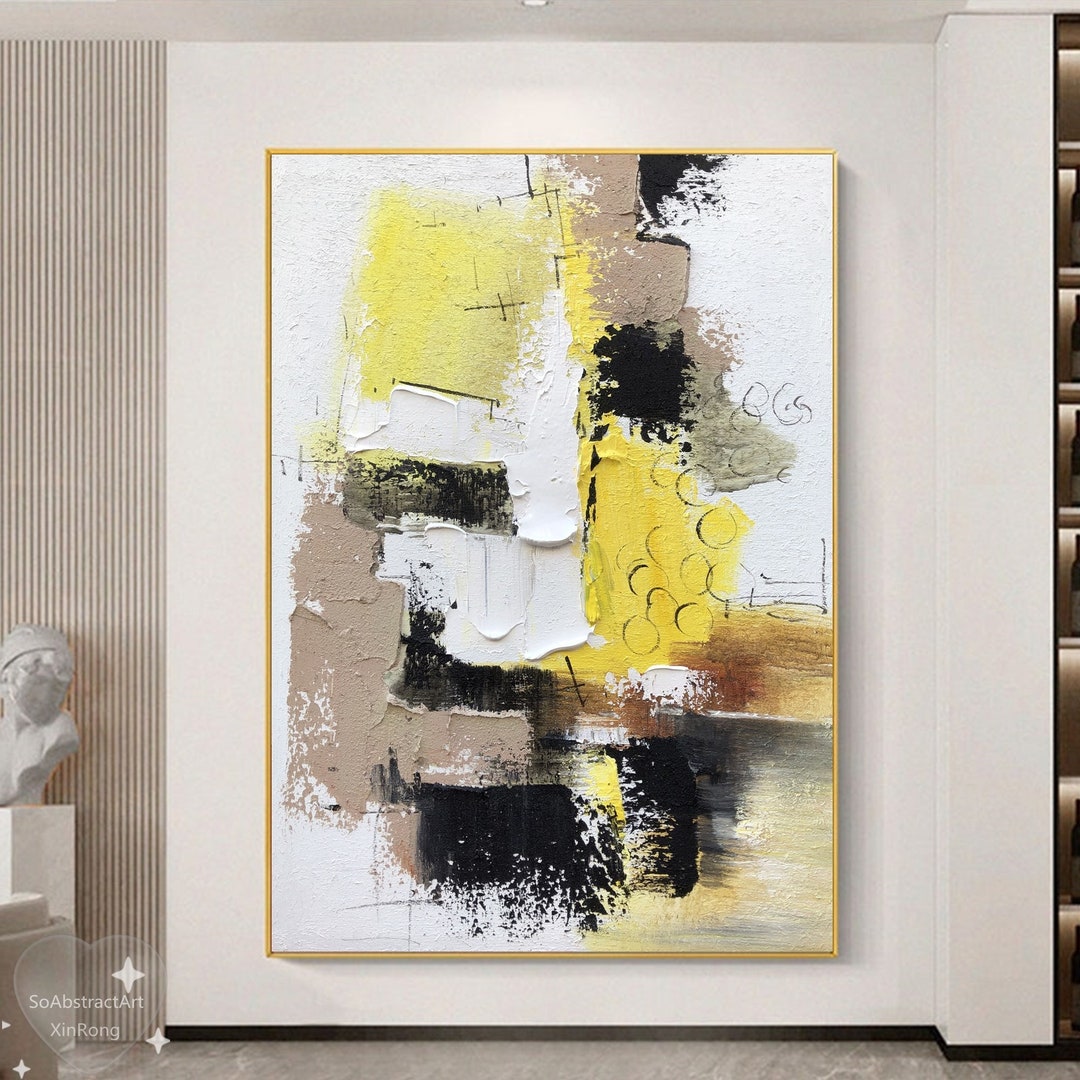 Large Yellow Abstract Texture Oil Painting on Canvas Modern Minimalist ...