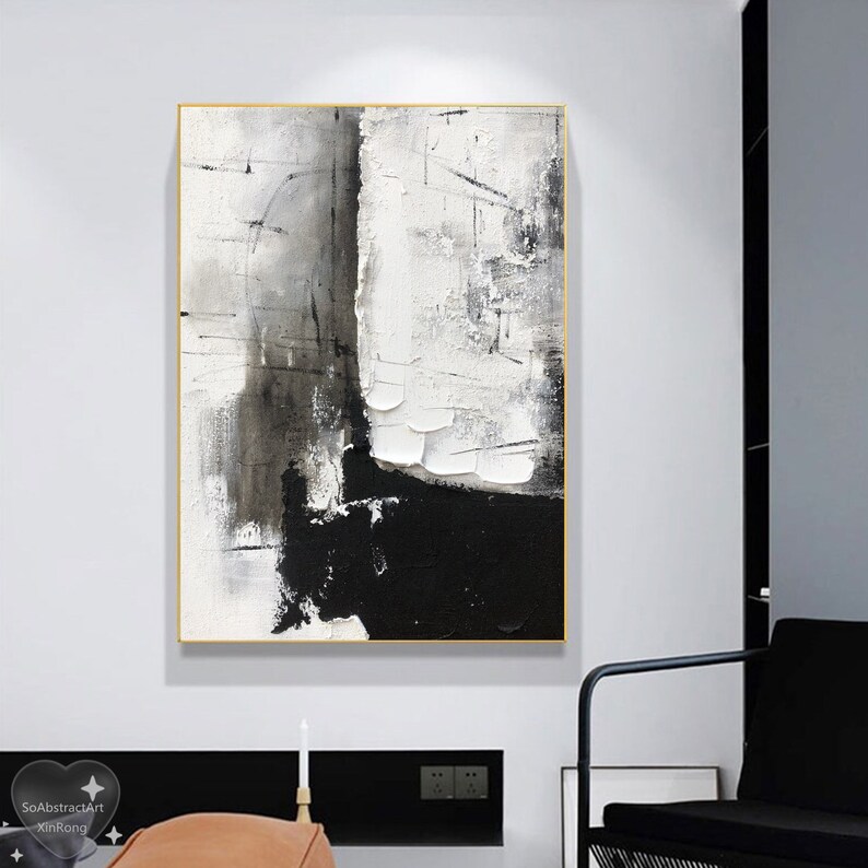 Original Black and White Oil Painting Large White 3D Textured Oil ...