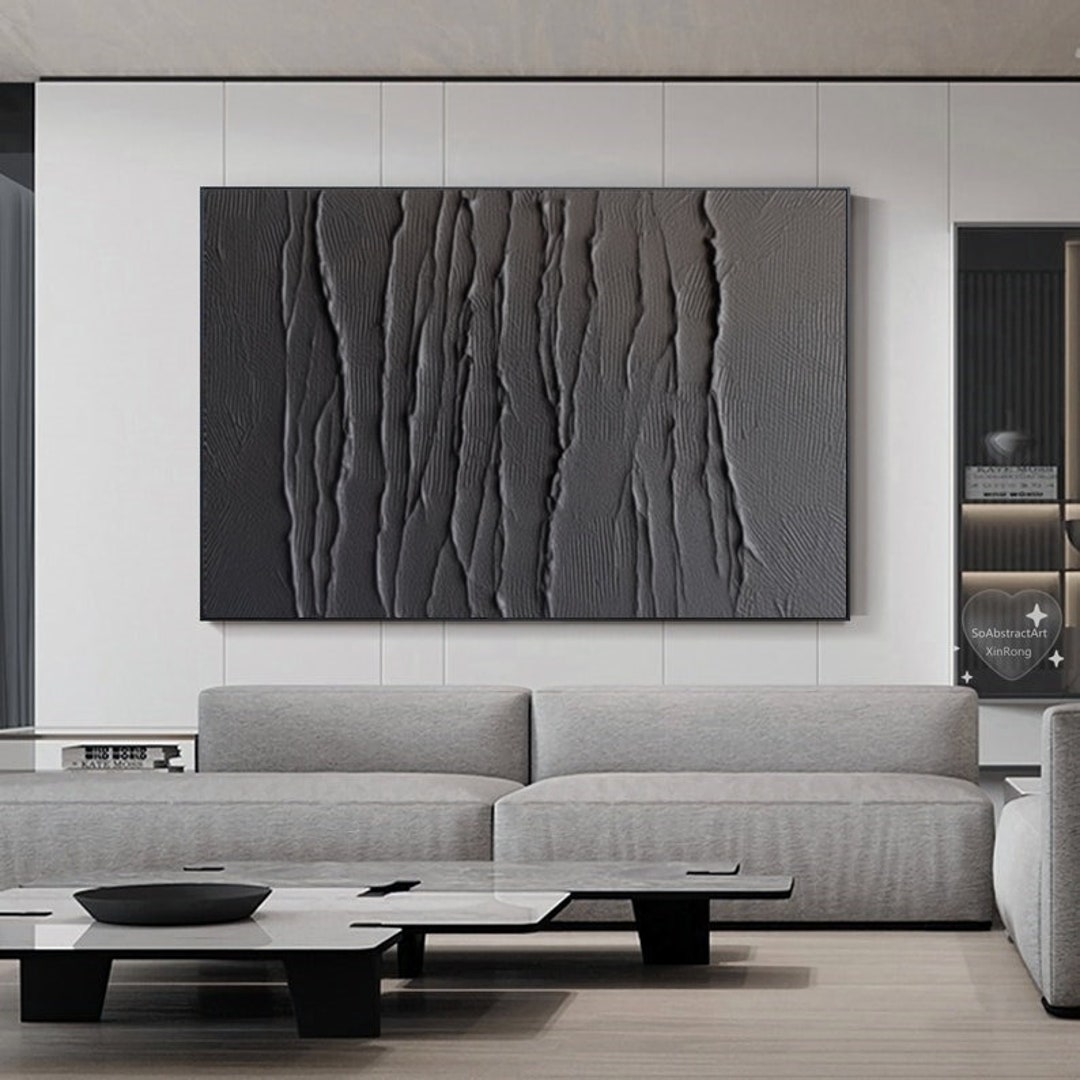 Black Minimalist Wall Art Black Abstract 3D Textured Oil Painting ...