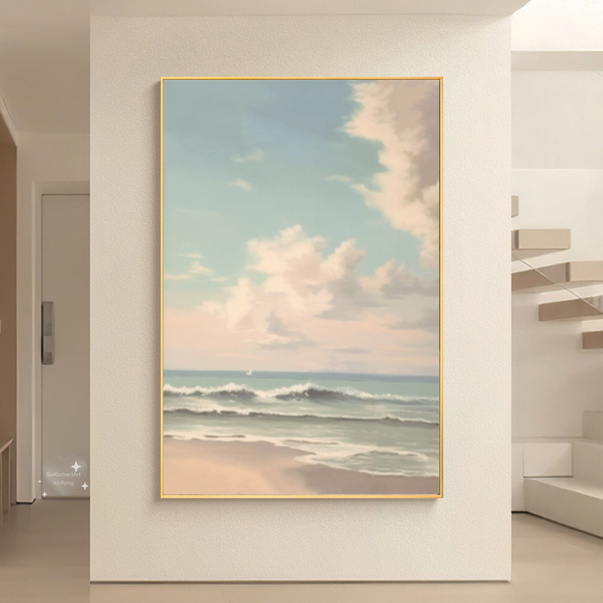 Original Large Blue Ocean Oil Painting on Canvas Acrylic Seascape Wall ...