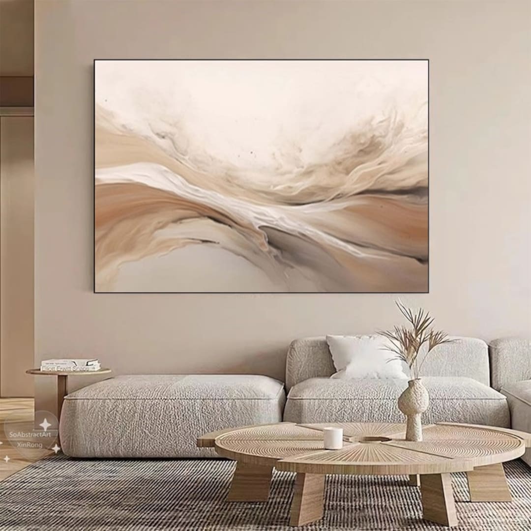 Large Beige Abstract Wall Art Brown Landscape Mountains Wall Art ...