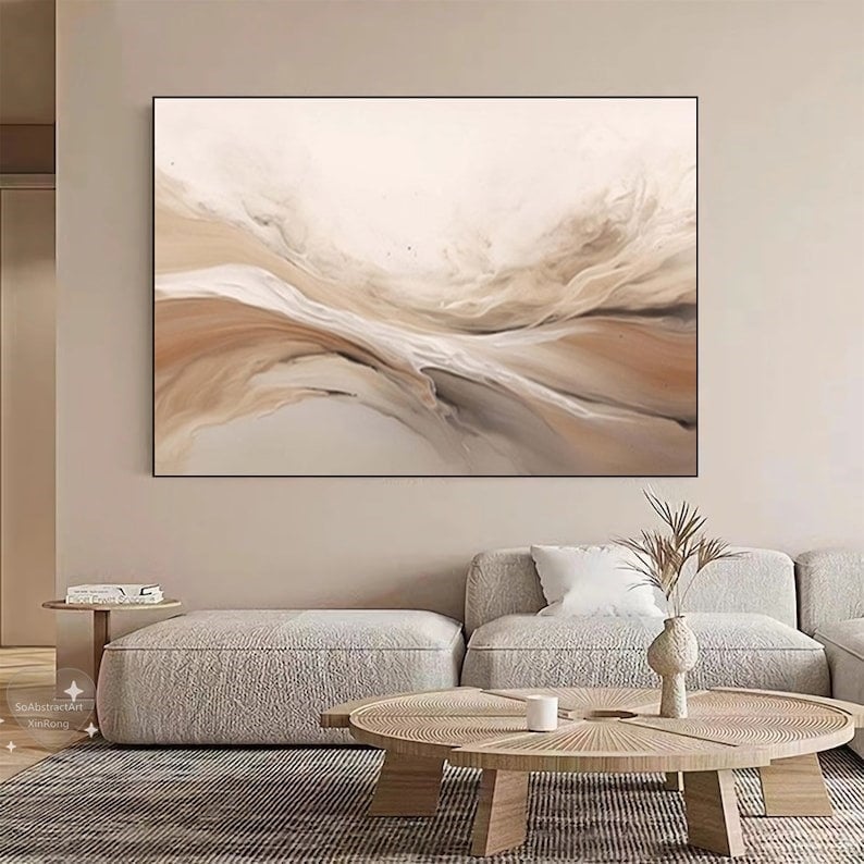 Large Beige Abstract Wall Art Brown Landscape Mountains Wall Art ...