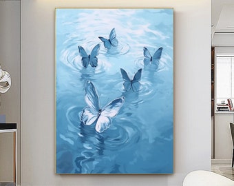 Original Butterfly Oil Painting Butterfly Painting Canvas Art Abstract Wall Art 3D Textured Wall Decor Gift Blue Butterfly Animal Painting