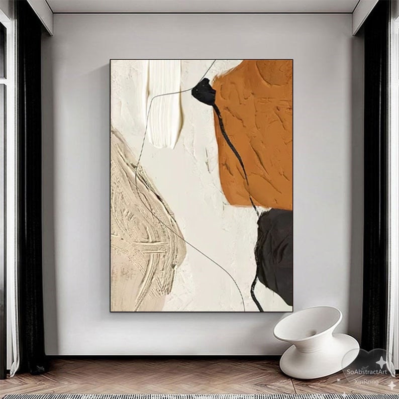 Oversized Beige Brown Textured Wall Art Wabi Sabi Minimalist Canvas ...