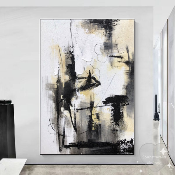 Large Black and White Texture Painting Black Abstract Painting ...