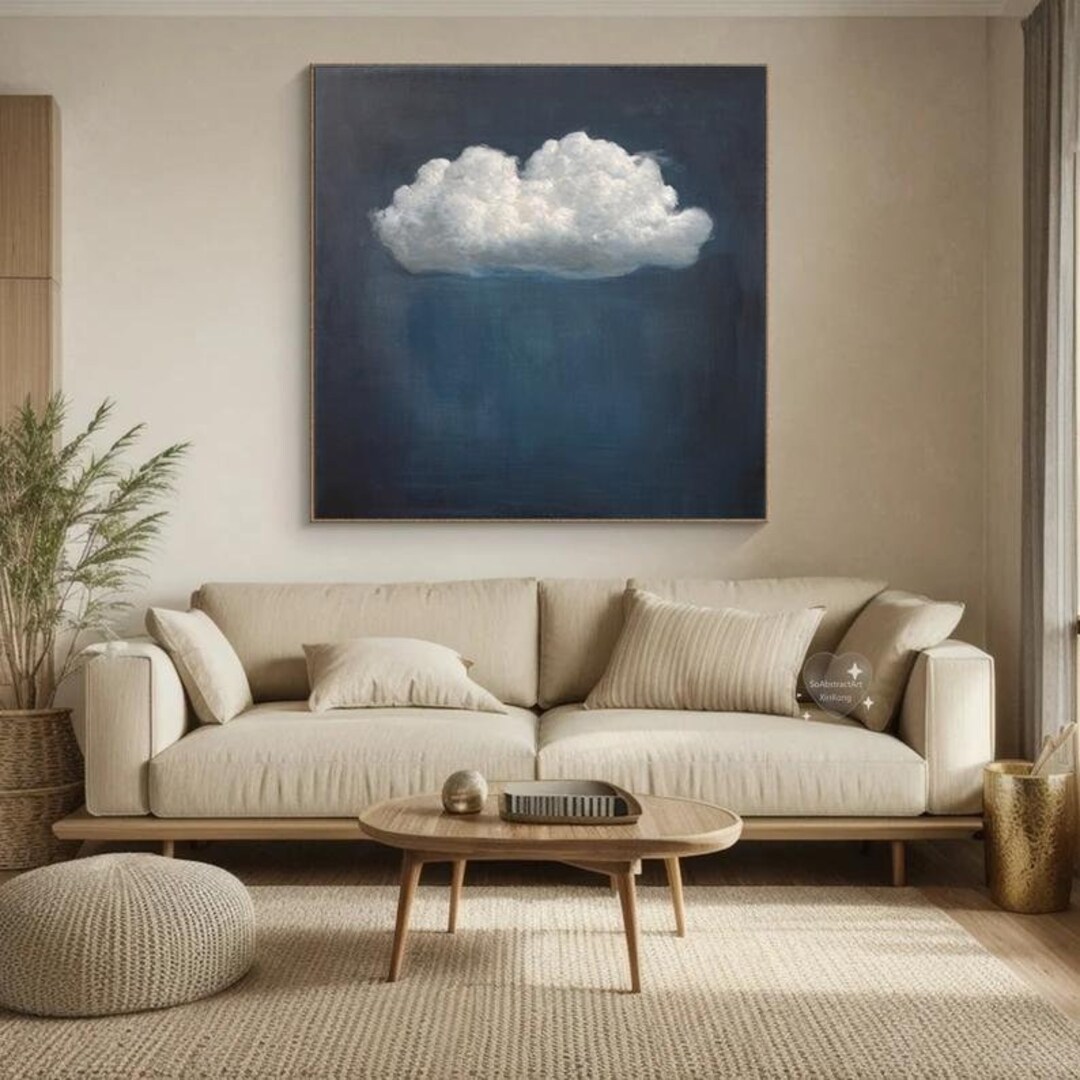 Large Cloudy Sky Painting White Cloud Wall Art Original Cloud Oil ...