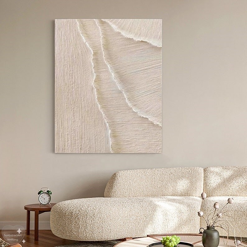Large Beige Plaster Wall Art Beige 3D Texture Painting Modern ...