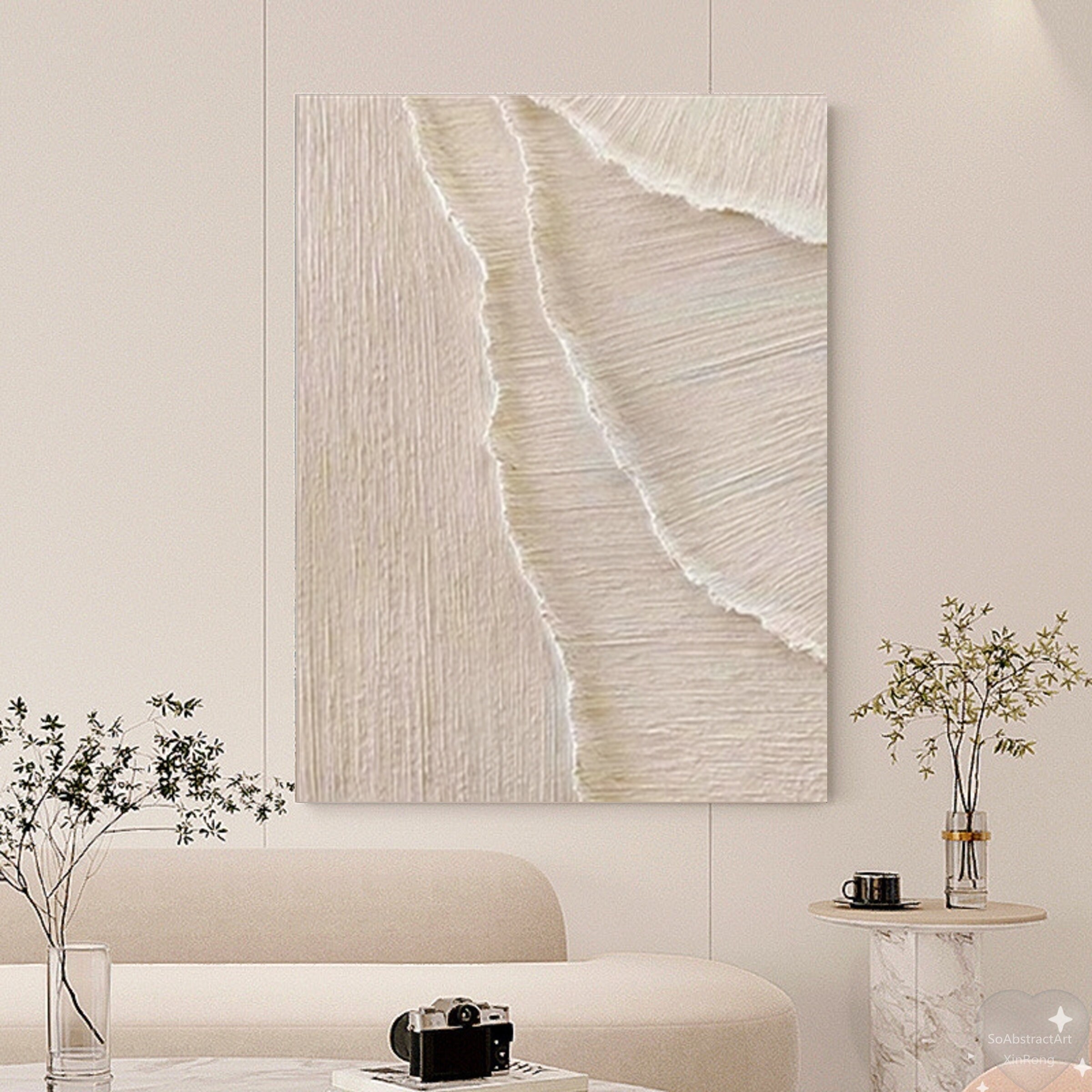 Large Beige Plaster Wall Art Beige 3D Texture Painting Modern ...