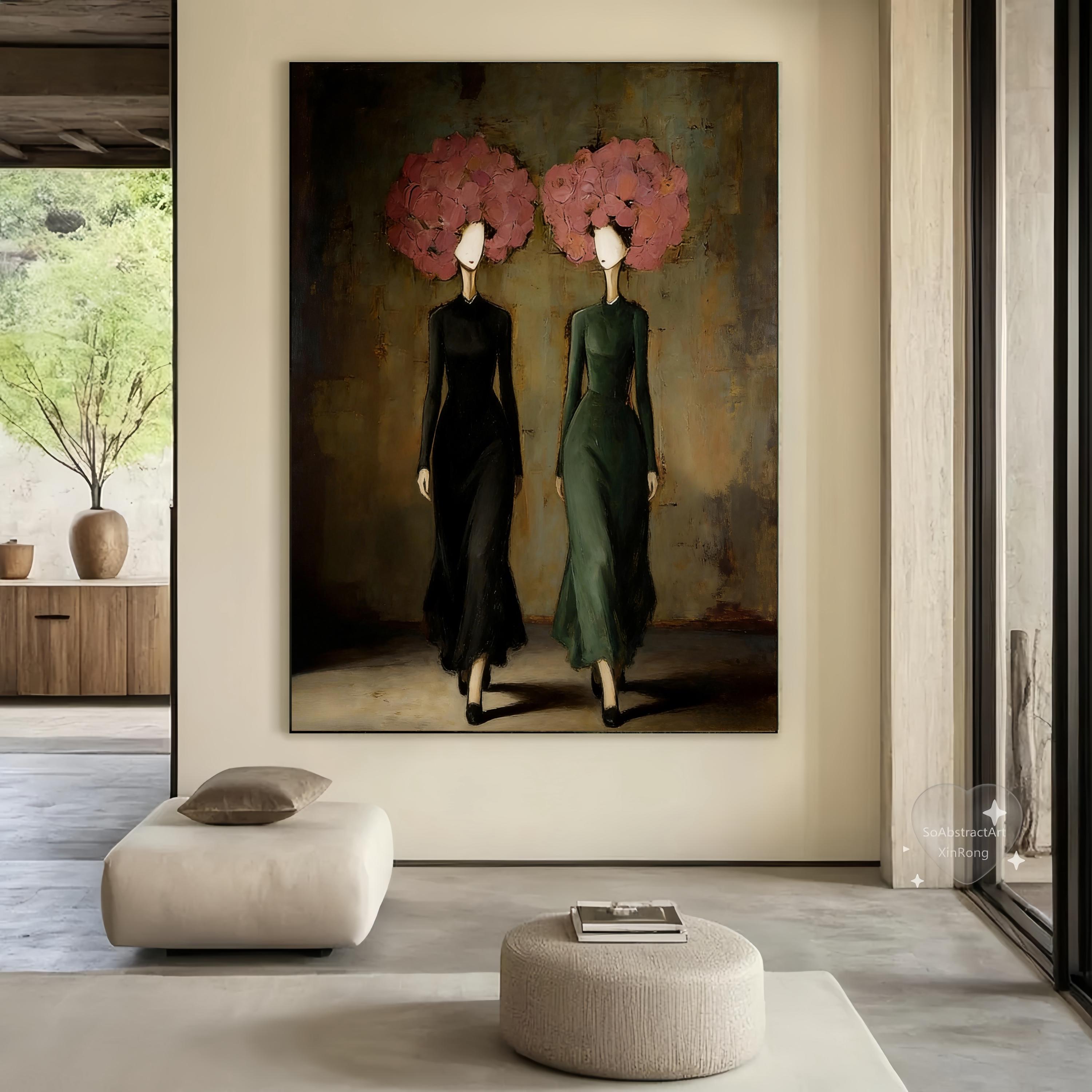 Handmade Wabi Sabi Textured Oil Painting Vintage Neutral Brown Abstract ...